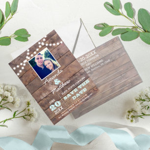 Barnwood Lights Aqua Wedding Save the Date Announcement Postcard