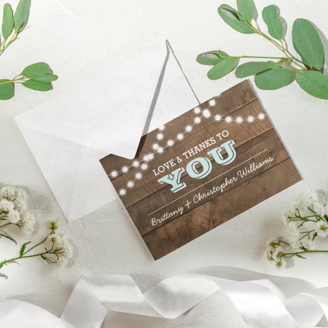 Barnwood Lights Aqua Wedding Thank You Note (Creator Uploaded)
