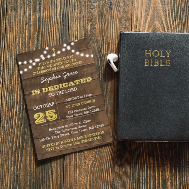 Barnwood Lights Gold Dedication Invitation (Creator Uploaded)