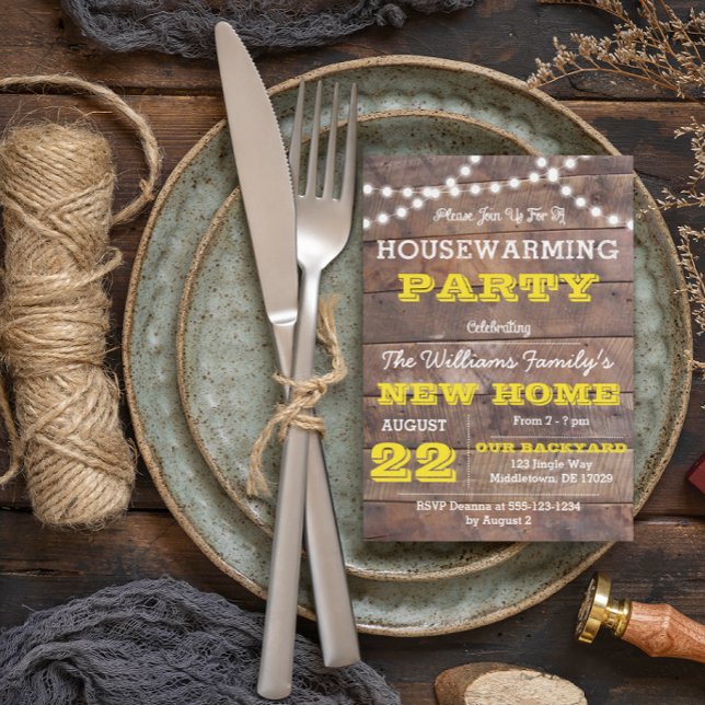 Barnwood Lights Gold Housewarming Invitation (Creator Uploaded)
