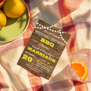 Barnwood Lights Gold Wedding Party Sm Invitation