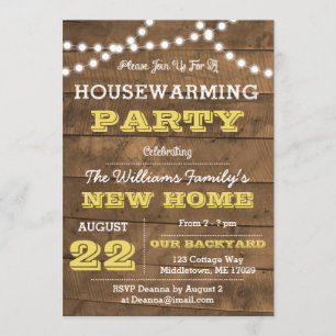 Barnwood Lights Golden Housewarming Invitation