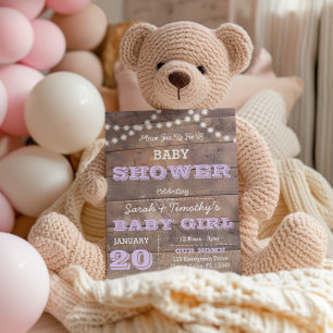 Barnwood Lights Lavender Baby Shower Invitation