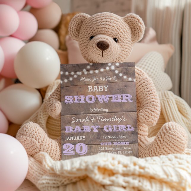 Barnwood Lights Lavender Baby Shower Invitation (Creator Uploaded)