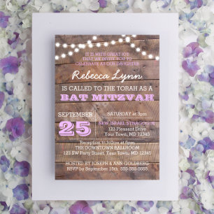 Barnwood Lights Lilac Bat Mitzvah Invitation