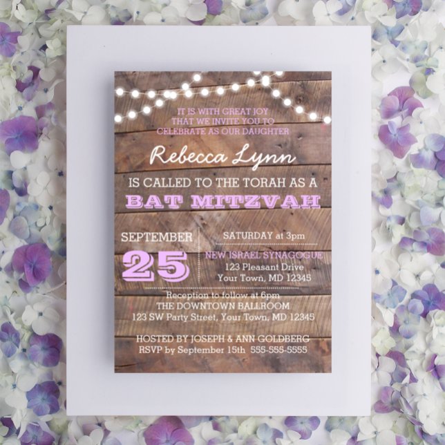 Barnwood Lights Lilac Bat Mitzvah Invitation (Creator Uploaded)