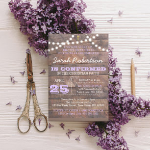 Barnwood Lights Lilac Confirmation/Baptism Invitation