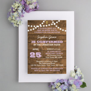 Barnwood Lights Lilac Confirmation Invitation
