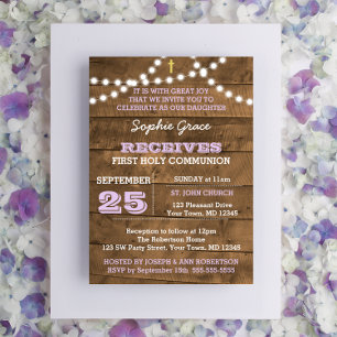 Barnwood Lights Lilac First Holy Communion Invitation