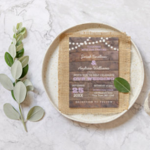 Barnwood Lights Lilac Wedding Invitation