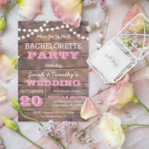 Barnwood Lights Pink Bachelorette Invitation