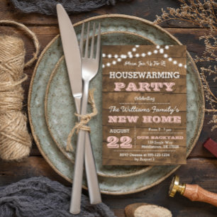 Barnwood Lights Pink Housewarming Invitation