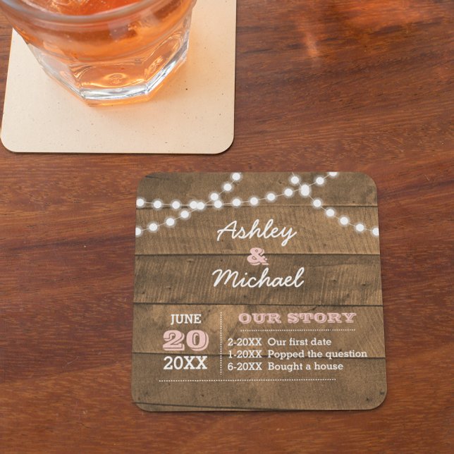 Barnwood Lights Pink Personalised Wedding Coaster (Creator Uploaded)