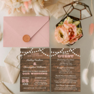 Barnwood Lights Pink Wedding Invitation