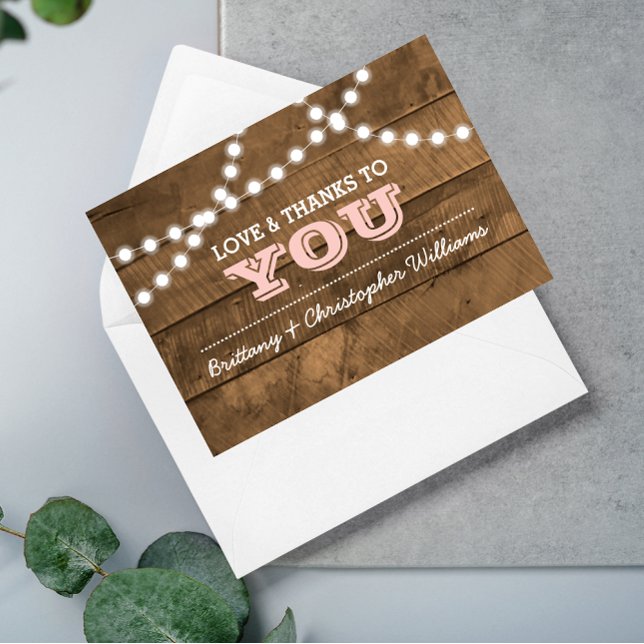 Barnwood Lights Pink Wedding Thank You Note (Creator Uploaded)
