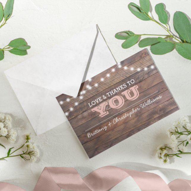 Barnwood Lights Pink Wedding Thank You Note (Creator Uploaded)
