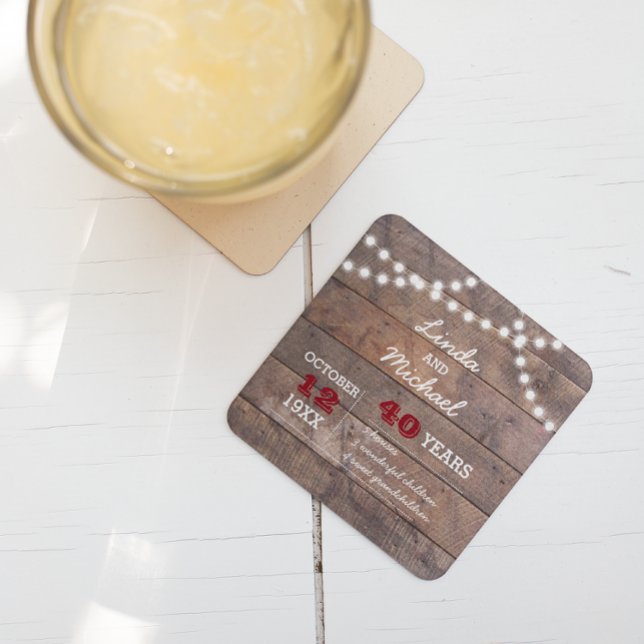 Barnwood Lights Ruby Personalised Anniversary Square Paper Coaster (Creator Uploaded)