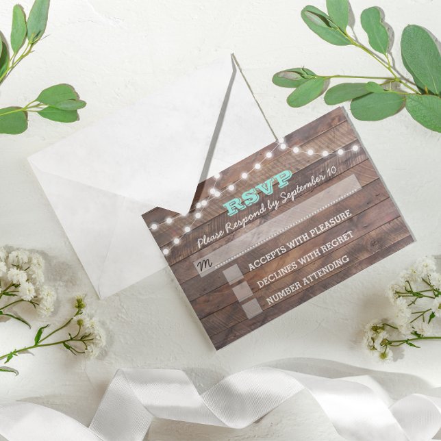 Barnwood Lights Teal Bat Mitzvah RSVP Card (Creator Uploaded)