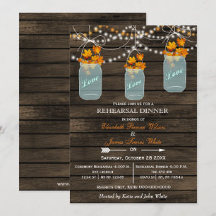 Barnwood,mason jar Fall rehearsal dinner invites