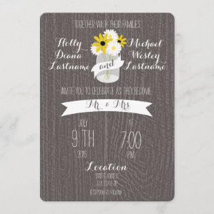 Barnwood + Mason Jar Wildflowers Wedding Invitation