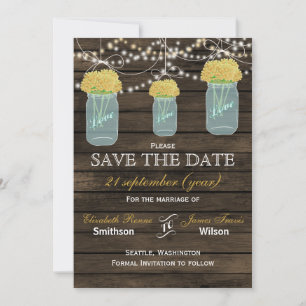 Barnwood mason jars yellow flowers save the date