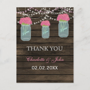 Barnwood pink flowers mason jars Thank You notes Postcard