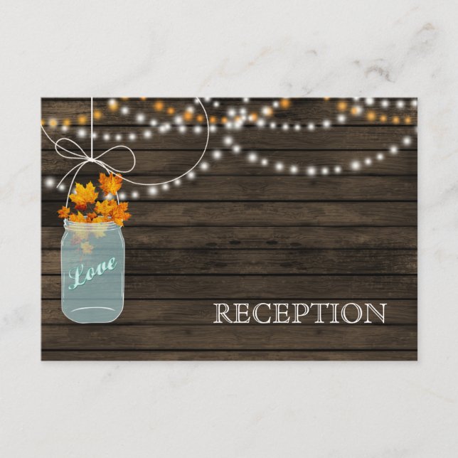 Barnwood Rustic fall mason jars reception invite (Front)
