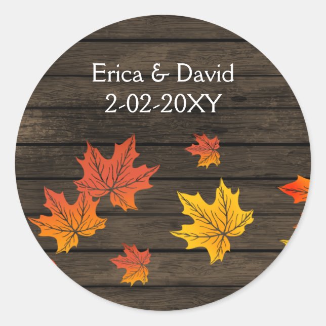 Barnwood Rustic Fall Wedding favour stickers (Front)