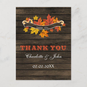 Barnwood Rustic Fall wedding Thank You Postcard