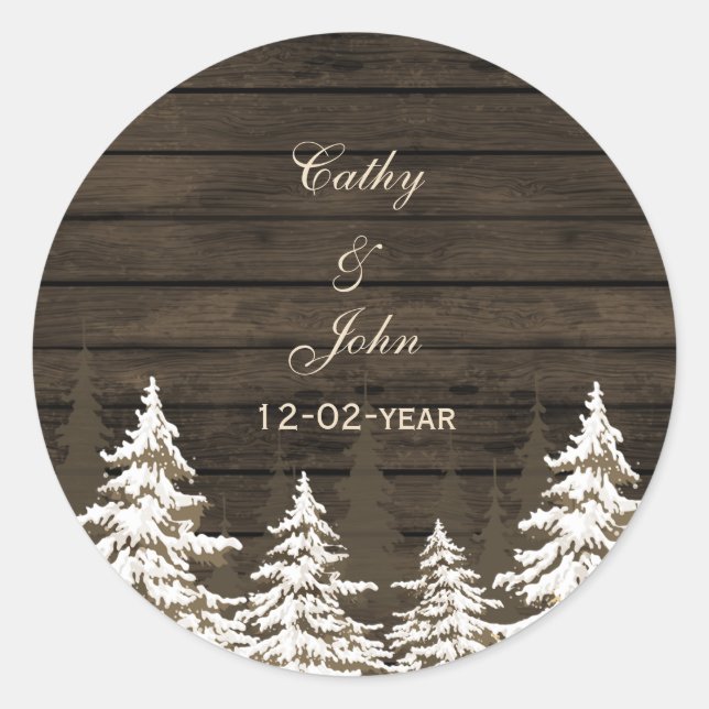 Barnwood Rustic Pine trees, winter favour stickers (Front)