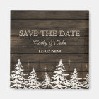 Barnwood Rustic Pine trees, winter save the Date