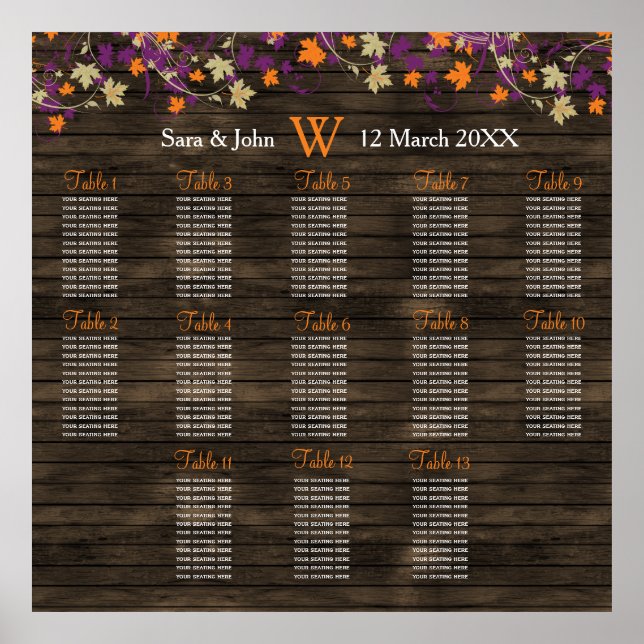 Barnwood Rustic plum fall wedding seating plan Poster (Front)