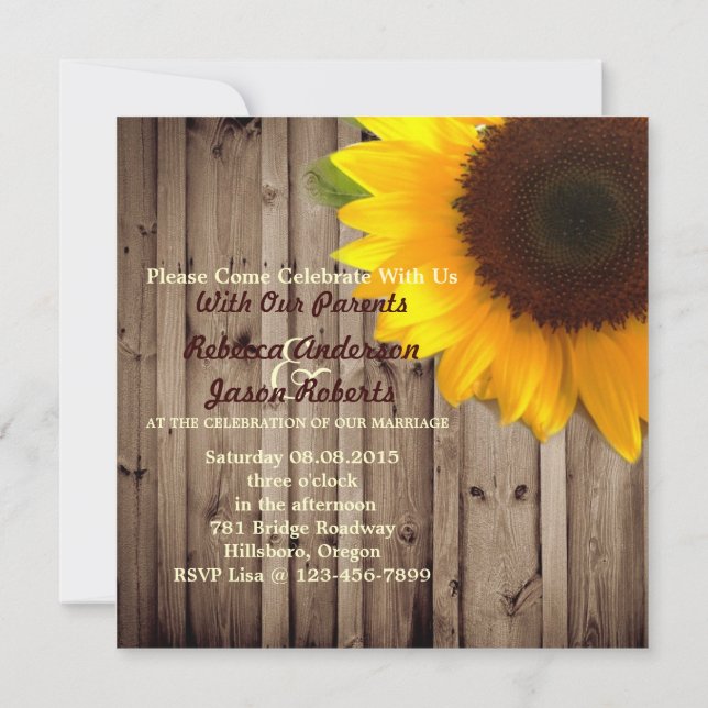 barnwood sunflower wedding country wedding invitation (Back)