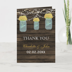 Barnwood yellow floral mason jars Thank You Card