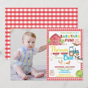 Barnyard 1st Birthday Party Cute Farm Animal Photo Invitation