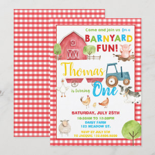 Barnyard 1st Birthday Party Cute Farm Animals Invitation