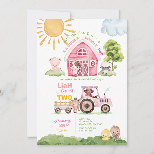 Barnyard 2nd Birthday Photo Invitation (Front)