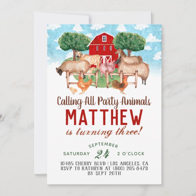 Barnyard Animal Farm Birthday Invitation (Front)