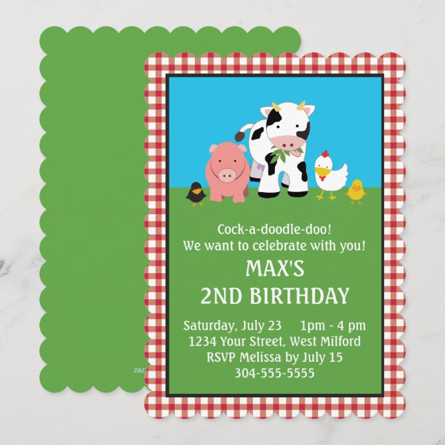 Barnyard Animal Friends Birthday Invitation (Front/Back)