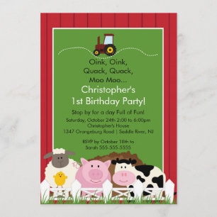 Barnyard Animal Fun Birthday Party Invitation