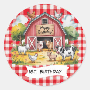 Barnyard Animals 1st. Birthday Party Classic Round Sticker