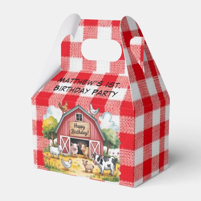 Barnyard Animals 1st. Birthday Party Favour Box (Front Side)