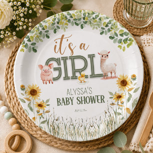 Barnyard Animals Baby Girl Baby Shower Paper Plate