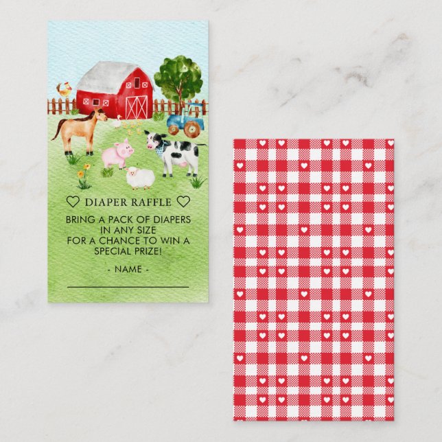 Barnyard Animals Baby Shower Diaper Raffle Ticket Enclosure Card (Front/Back)