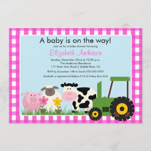 Barnyard Animals Baby Shower Invitation Pink Girls