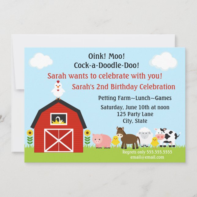 Barnyard Animals Birthday Invitation Personalised (Front)