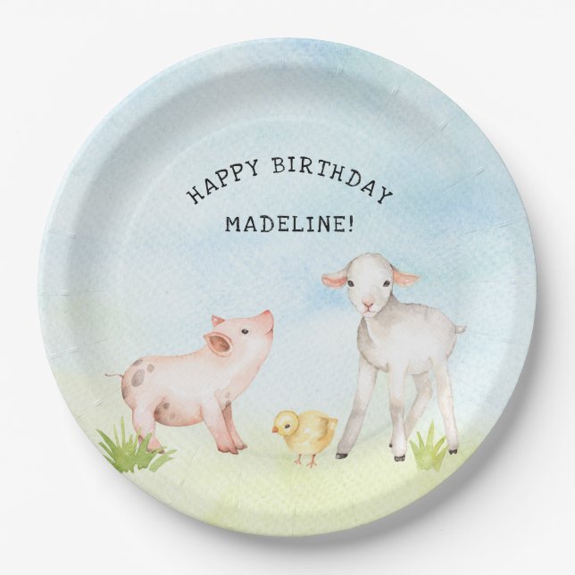 Barnyard Animals Birthday party decor, petting zoo Paper Plate (Front)