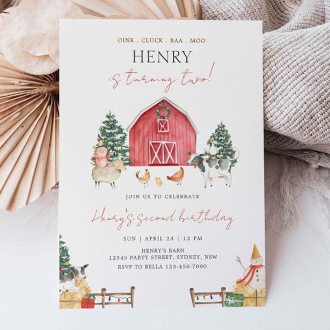 Barnyard Animals Christmas Kids Birthday Party Invitation (Creator Uploaded)