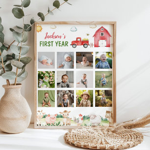 Barnyard Animals First Year Photo Milestone Poster
