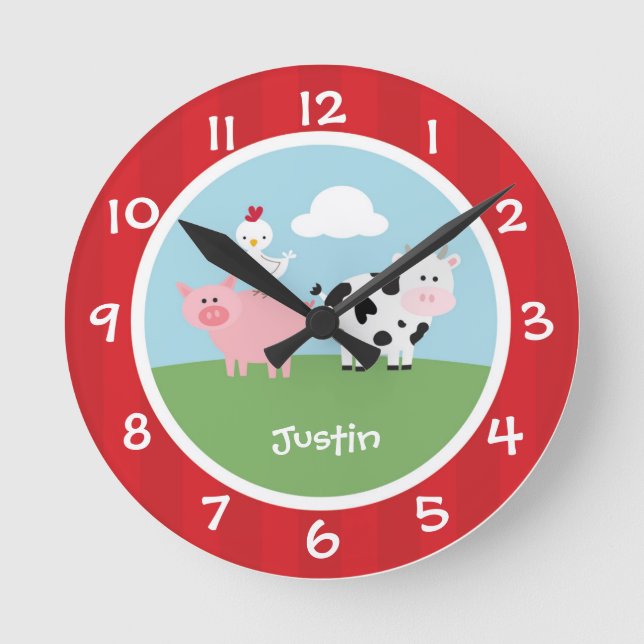 Barnyard Animals Nursery Wall Clock (Front)